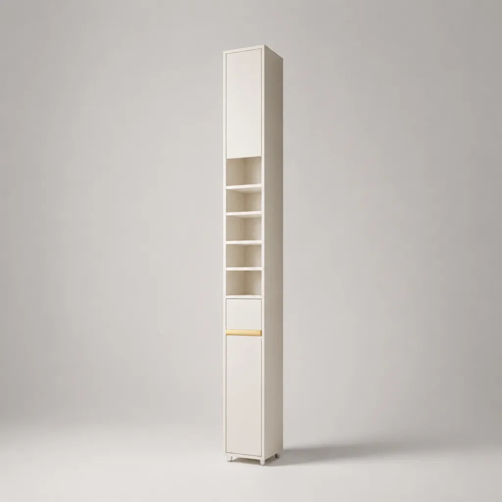 Mobile colonna salvaspazio in MDF bianco e oro con 2 ante, 1 cassetto e 5 vani, 20 × 20 × 180 cm