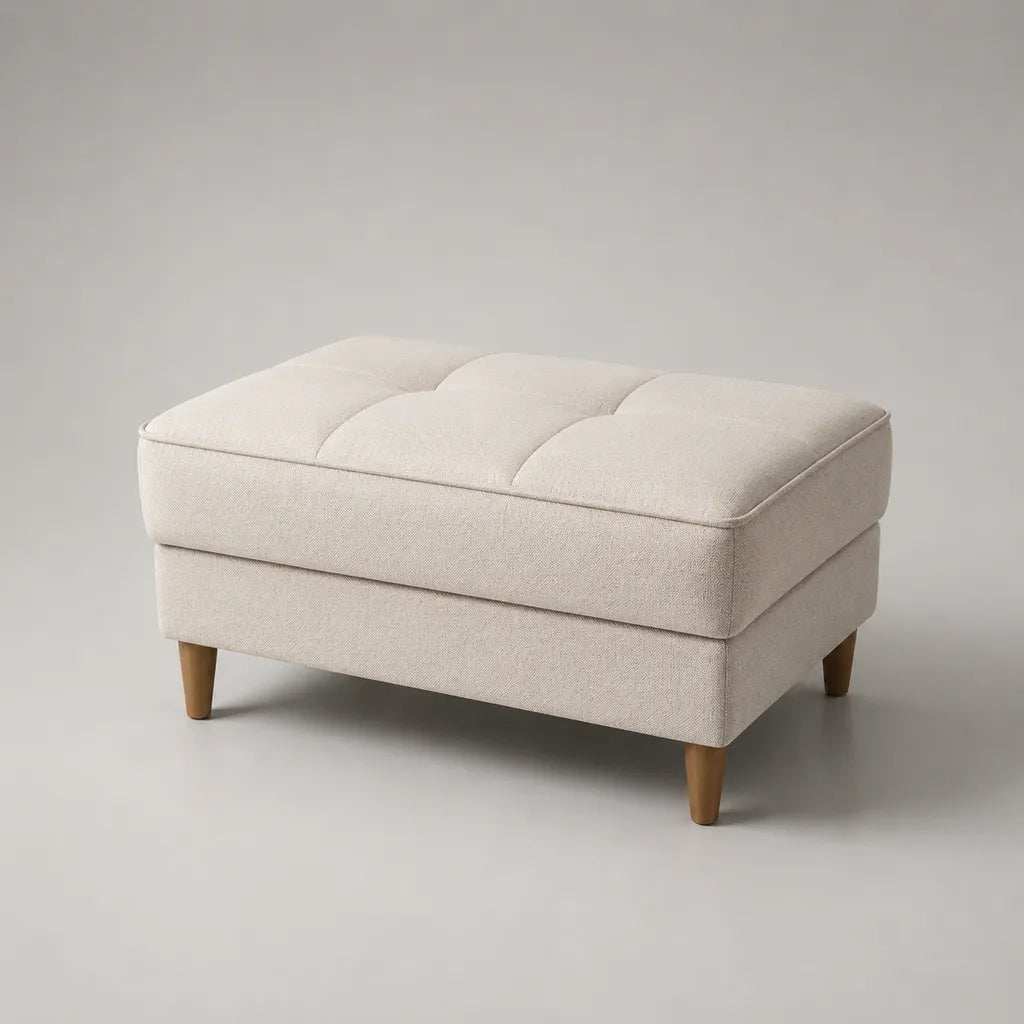 Poggiapiedi rettangolare imbottito in tessuto e legno beige, 80 × 60 × 45 cm