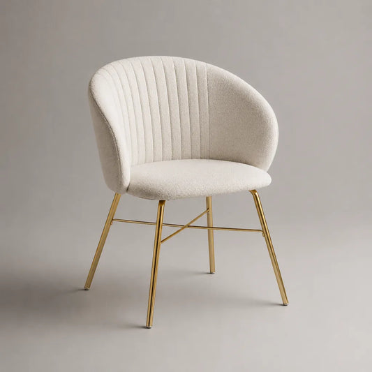 Sedia da pranzo imbottita in tessuto crema con gambe in acciaio dorato, 59 × 58 × 79 cm