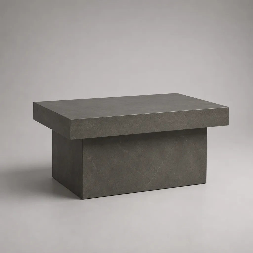 Tavolino da salotto rettangolare in MDF effetto pietra grigio antracite, 80 × 50 × 45 cm