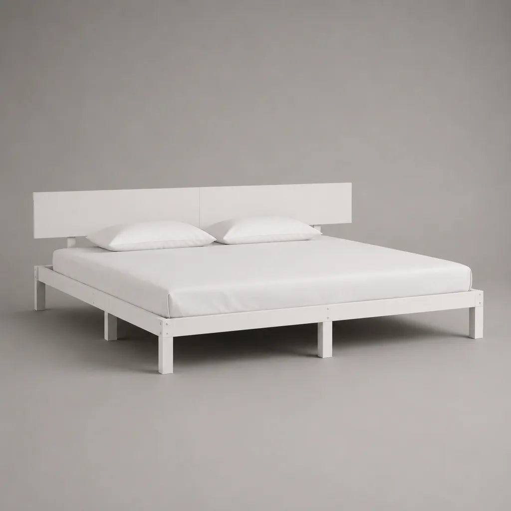 Letto matrimoniale 180 x 200 cm in pino massello bianco con testiera rettangolare