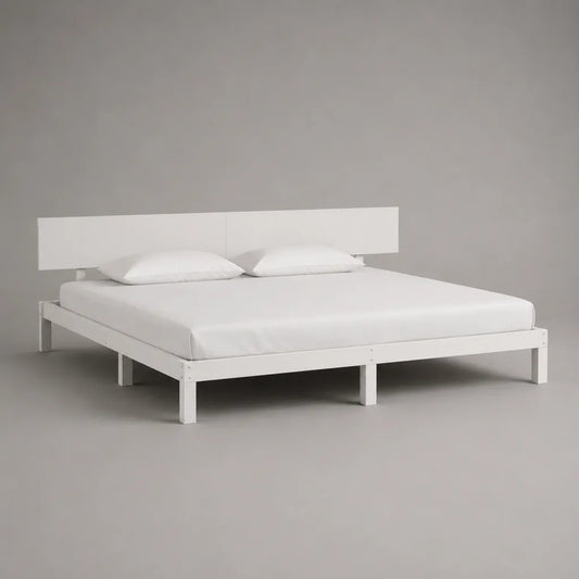 Letto matrimoniale 180 x 200 cm in pino massello bianco con testiera rettangolare