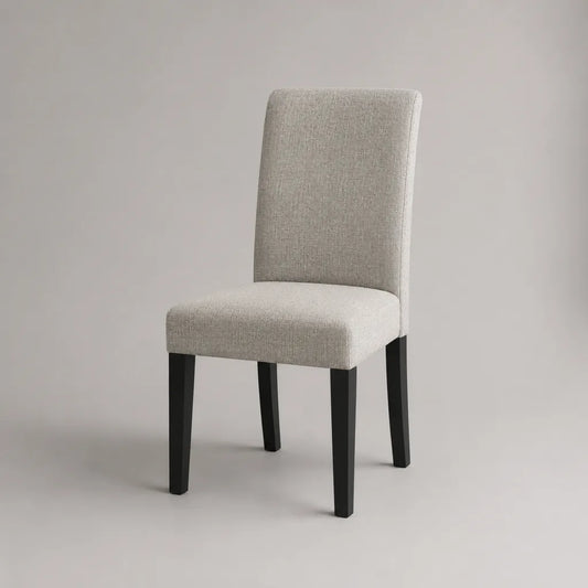 Sedia da pranzo imbottita in tessuto grigio chiaro con gambe in legno nero, 46 × 57 × 96 cm