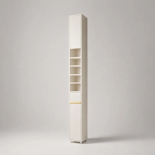 Mobile colonna salvaspazio in MDF bianco e oro con 2 ante, 1 cassetto e 5 vani, 20 × 20 × 180 cm