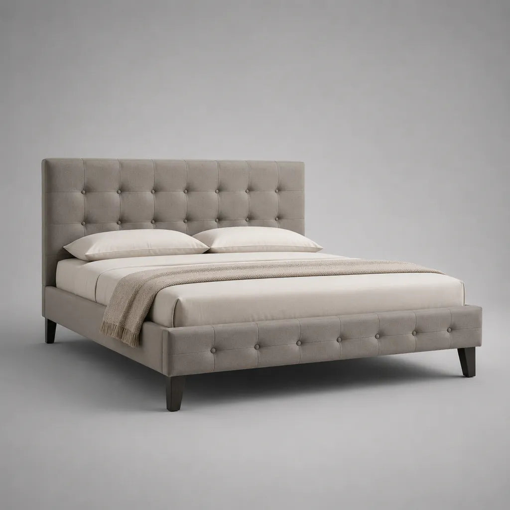 Letto matrimoniale imbottito rettangolare in velluto di poliestere tortora, per materasso 160 x 200 cm, dimensioni 170 x 215 x 120 cm