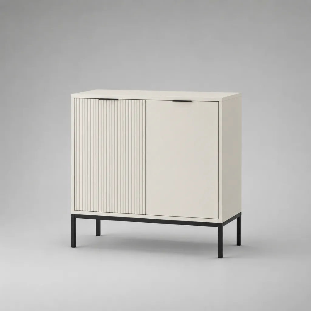 Credenza rettangolare a 2 ante in MDF e acciaio, avorio e nero, 80 × 40 × 80 cm