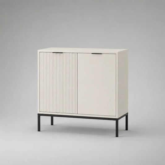 Credenza rettangolare a 2 ante in MDF e acciaio, avorio e nero, 80 × 40 × 80 cm