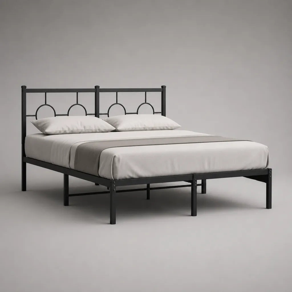 Struttura letto matrimoniale in acciaio nero con rete, 160 x 200 cm