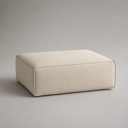 Pouf poggiapiedi quadrato imbottito in poliestere e schiuma poliuretanica crema, 80 × 80 × 35 cm