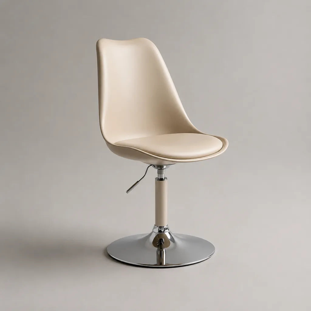 Sedia da pranzo girevole e regolabile in PU beige con base rotonda in acciaio cromato, 48 x 52 x 79-91 cm