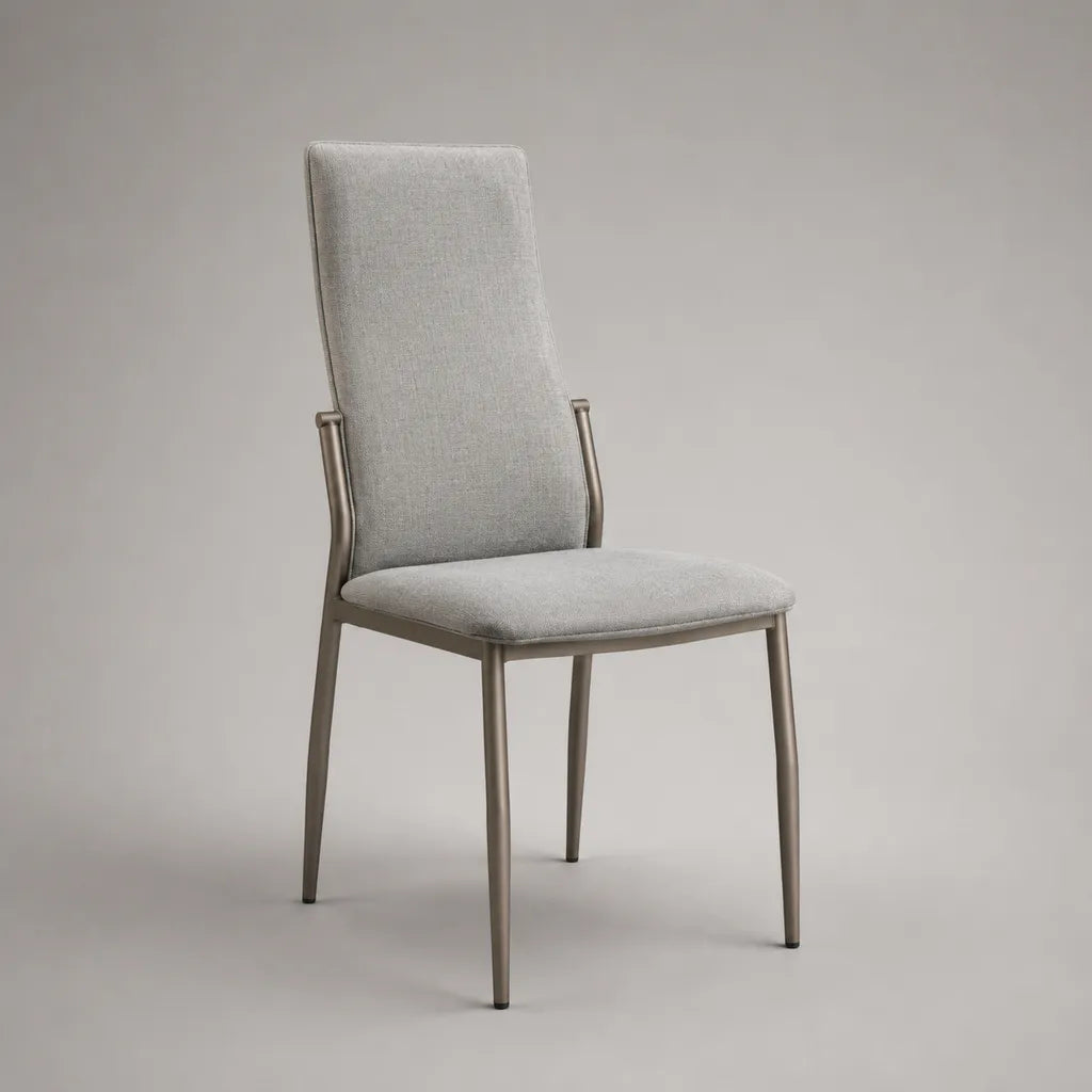 Sedia da pranzo imbottita in poliestere grigio chiaro con struttura in acciaio tortora, 45 x 55 x 92 cm