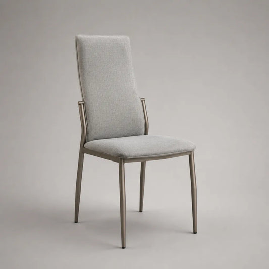 Sedia da pranzo imbottita in poliestere grigio chiaro con struttura in acciaio tortora, 45 x 55 x 92 cm