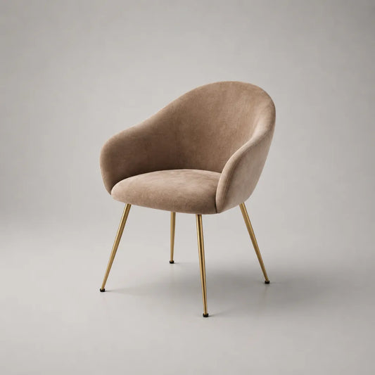Sedia da pranzo imbottita con braccioli in velluto e metallo Tortora/Oro 59 x 58 x 81 cm