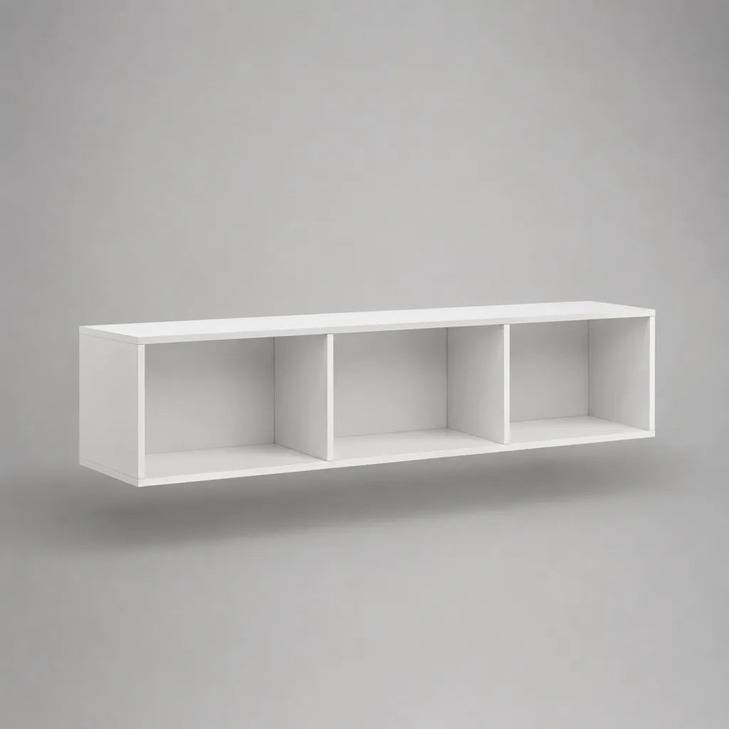Mensola da parete rettangolare in pannello truciolare bianco con 3 vani, 120 x 20 x 30 cm