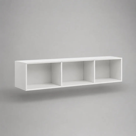 Mensola da parete rettangolare in pannello truciolare bianco con 3 vani, 120 x 20 x 30 cm